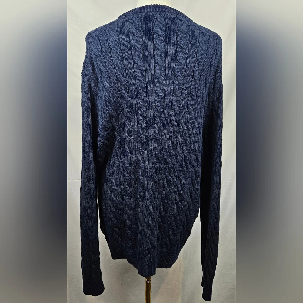 J Crew Reimagined Blue Cable Knit Mens Fisherman Sweater Preppy Academia Classic